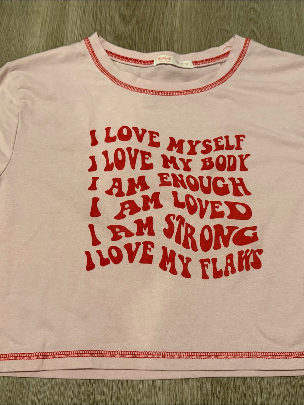 ROMWE Pink Tee with Red Contrast Stitching